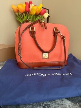 Dooney & Bourke Pebble Grain Zip Zip Satchel | Coral With Dust Bag